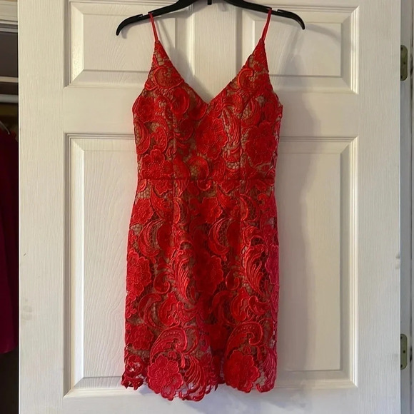 GB Red and Nude Laced Party Mini Dress size small - Picture 1 of 8